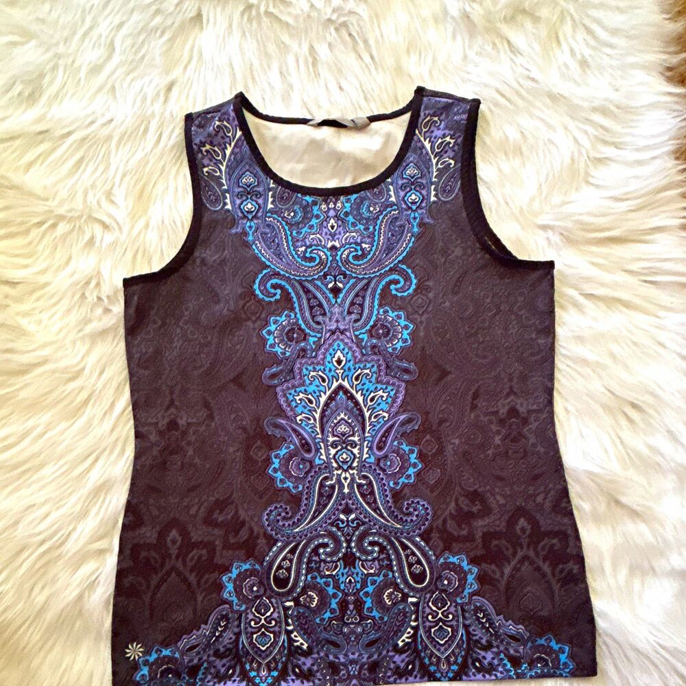 Athleta Womens M Scoop Neck Paisley Stretch Knit Tank Yoga Gym Pullover